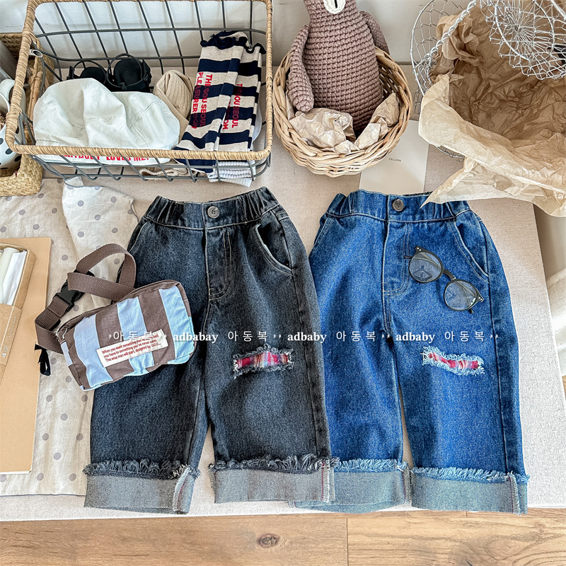 2025春季童装新款 儿童韩版补丁牛仔长裤 男女童裤哈伦裤子123573详情35