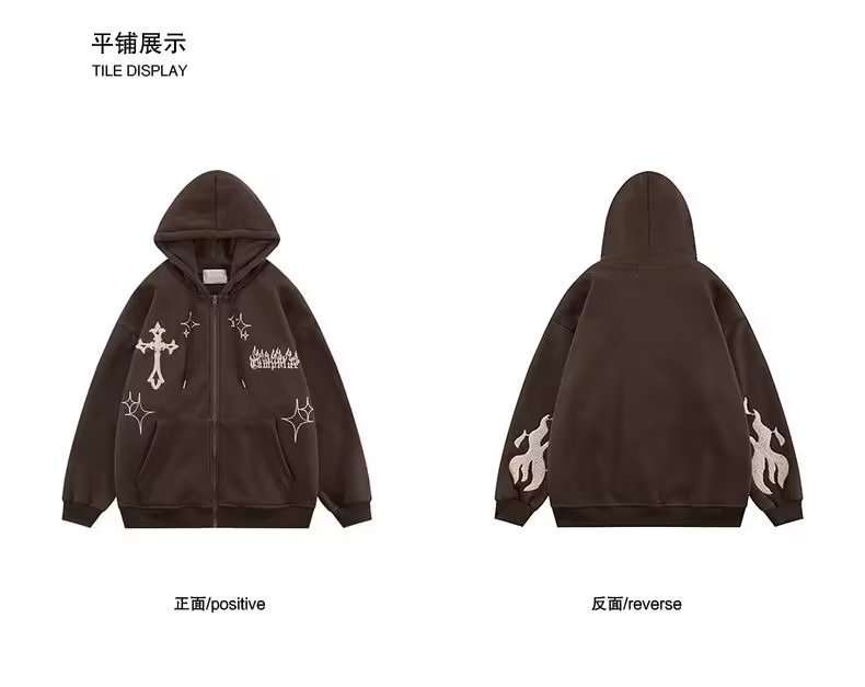 2023年跨境货源美式日系刺绣开衫连帽卫衣男宽松潮流百搭休闲外套详情11