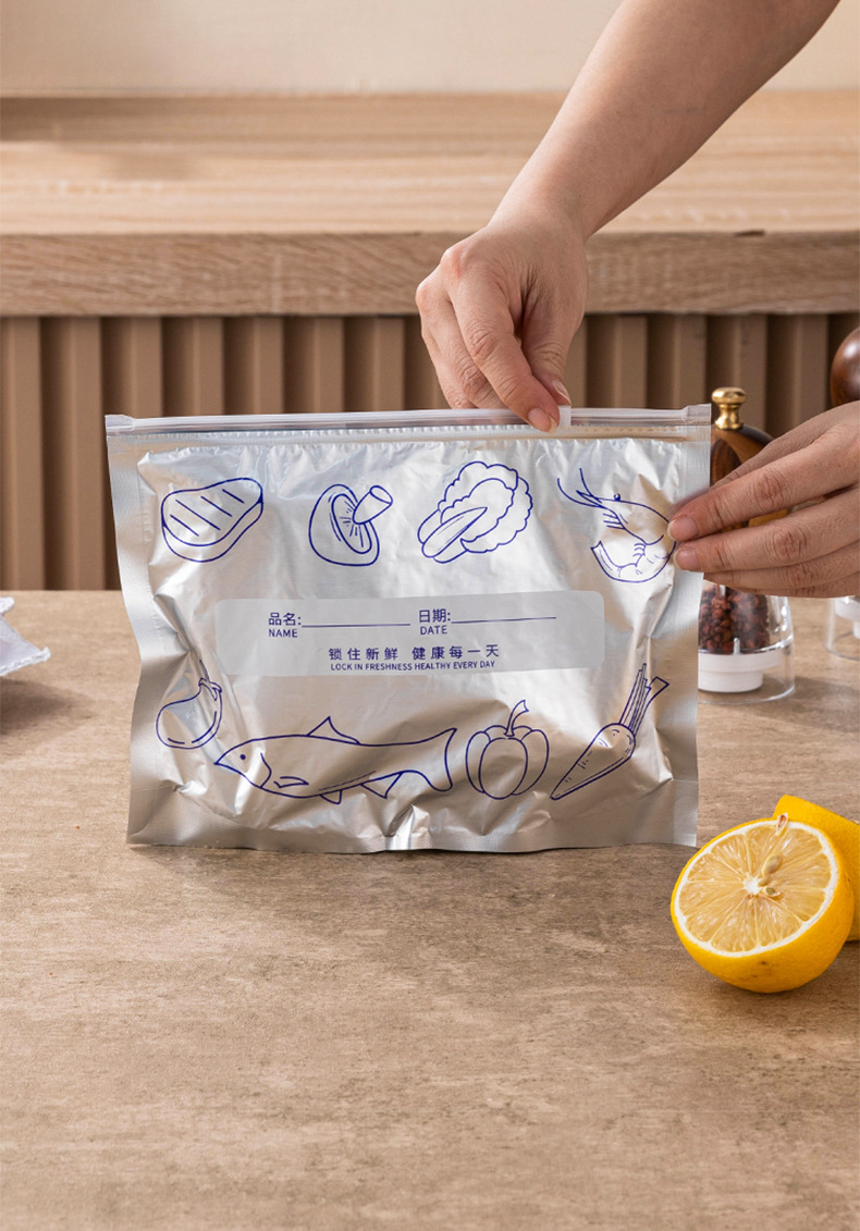 Aluminum foil antibacterial preservation bag, refrigerator freezing and refrigeration sealing bag, self-sealing bag, zipper type food-grade sealing packaging bag pic 10