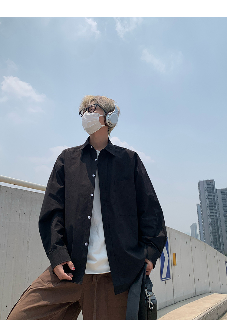 简恒薄款纯棉纯色衬衫男士长袖宽松防晒外套秋季痞帅日系休闲衬衣 pic 30