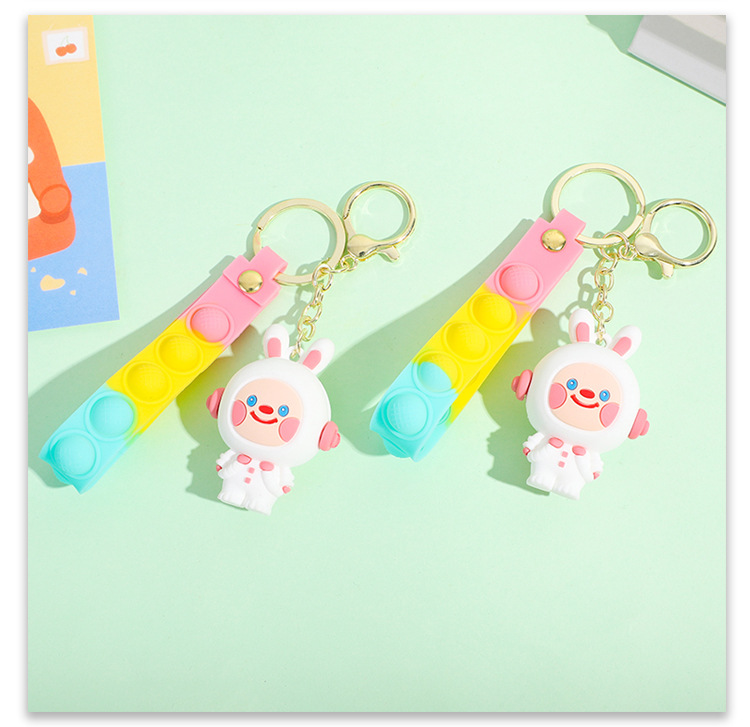 PVC soft rubber keychain, small pendant, doll wholesale, car key chain, hanging decoration, space rabbit cartoon keychain pic 15