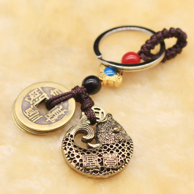 Pure handcrafted Five Emperors coin keychains, pendants, safety copper coins, car decoration, car accessories pic 1