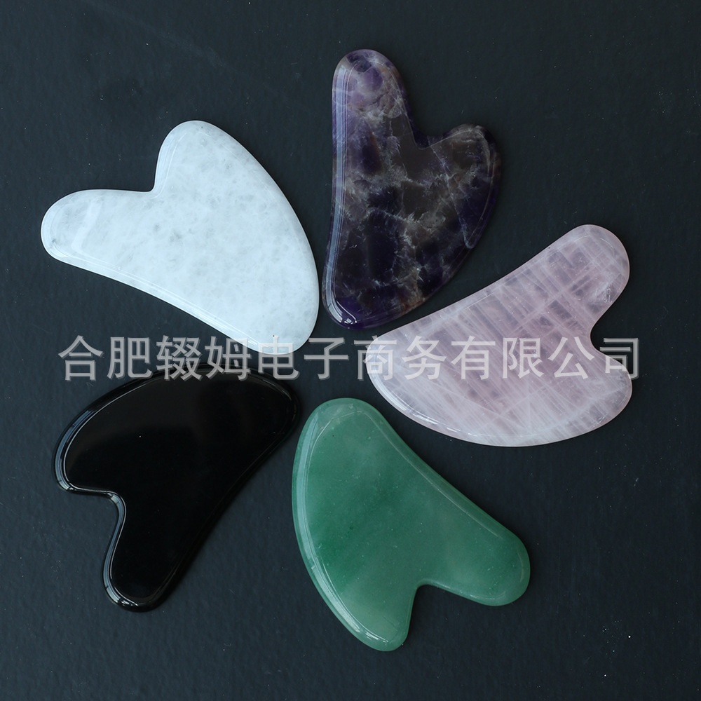 粉晶刮痧板心形刮痧按摩器美容面部脸部天然玉石手指粉水晶刮痧片详情4