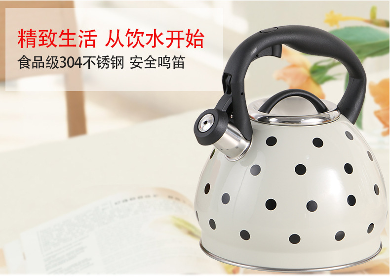 In-stock induction cooker, gas stove, universal Amazon cross-border e-commerce 3.0L polka dot stainless steel whistling kettle pic 14