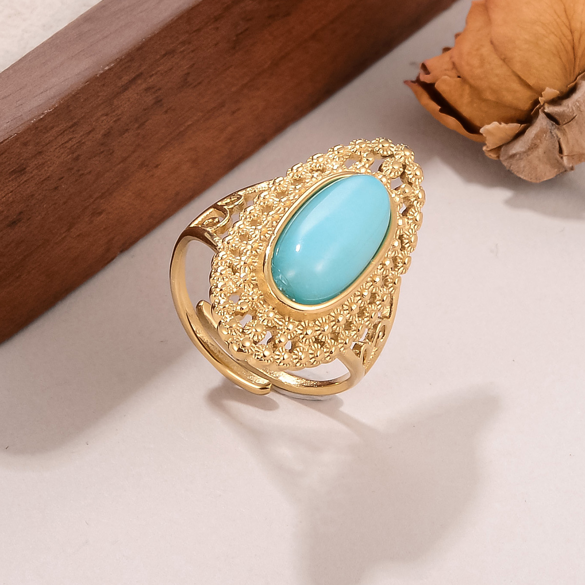 Best-selling stainless steel natural stone rings for women on AliExpress, non-fading titanium steel retro geometric rings for women pic 28