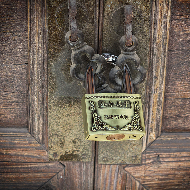 锌合金古铜色原子铜芯挂锁月牙钥匙防水防锈锁老式户外挂锁链条锁详情10