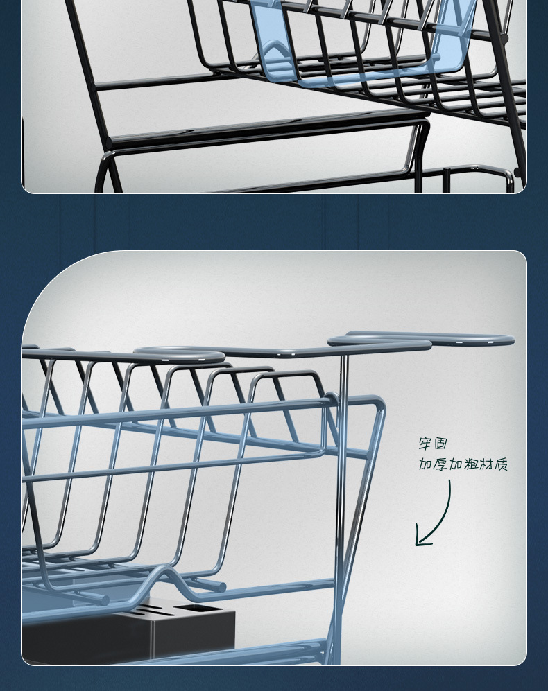 Cross-border Amazon bowl and plate draining rack, double-layer multi-functional bowl and chopstick storage rack, household kitchen water cup storage rack pic 25