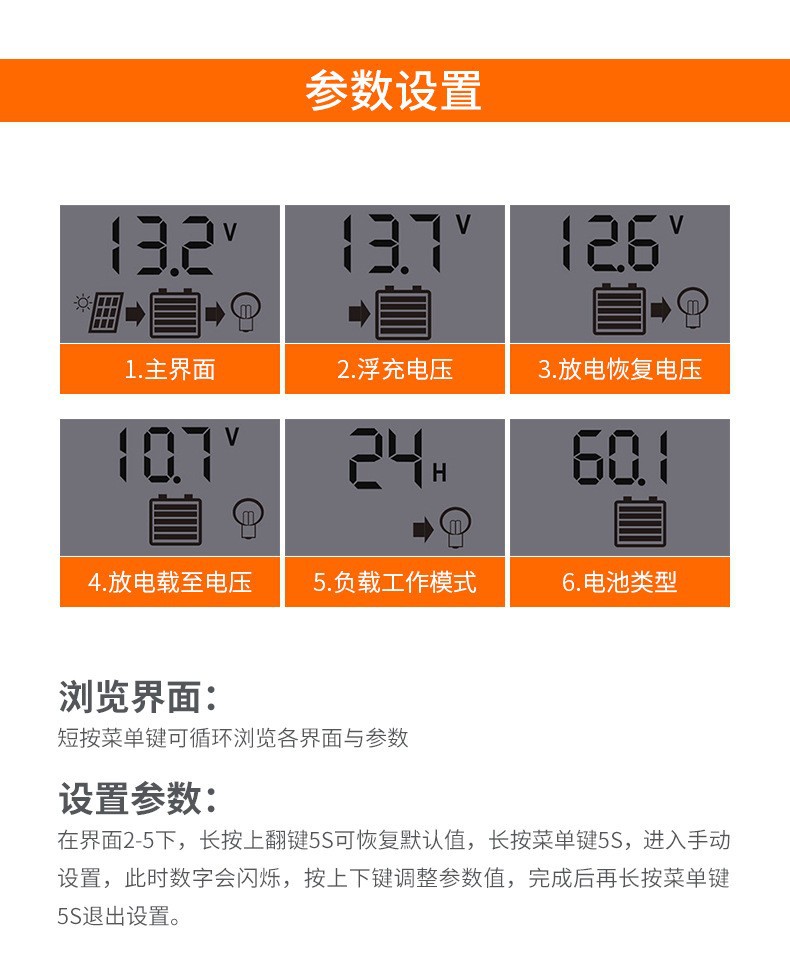 PWM solar controller 10A-60A intelligent lighting charging controller with dual USB12V/24V automatic recognition pic 4