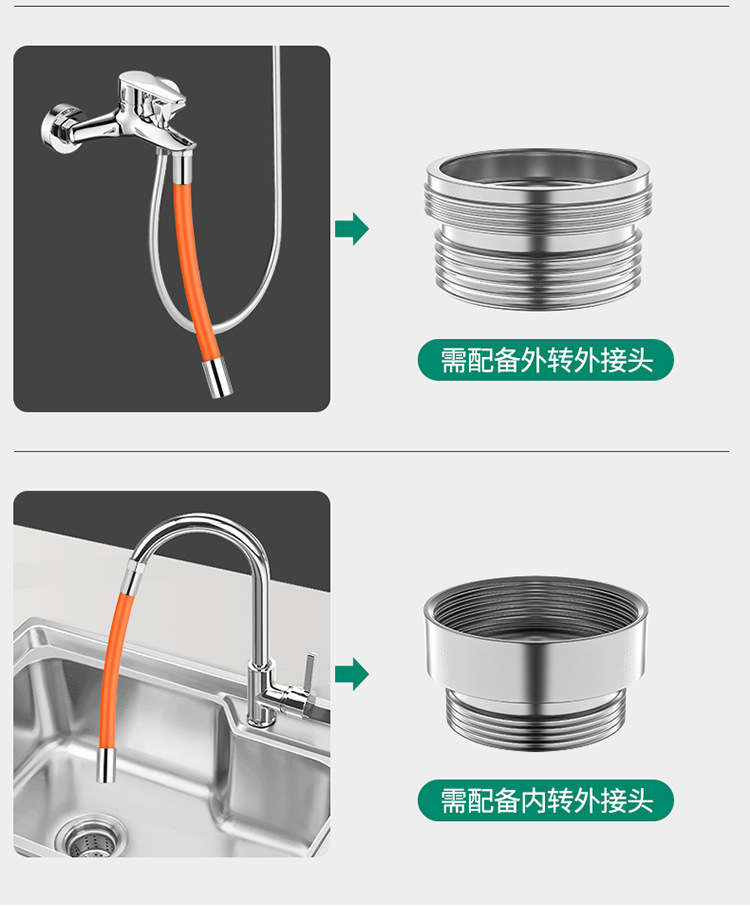 水龙头延伸器通用厨房卫生间浴室防溅水万向可旋转可弯曲加长软管详情26