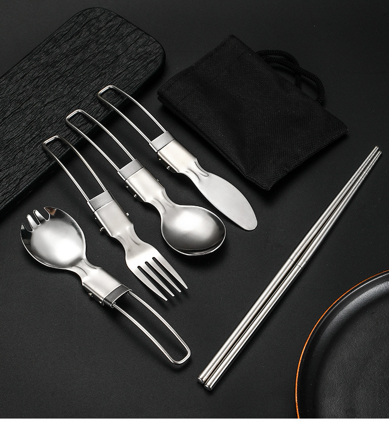 亚马逊304不锈钢折叠餐具套装刀叉勺筷子旅行便携式野餐跨境餐具详情15