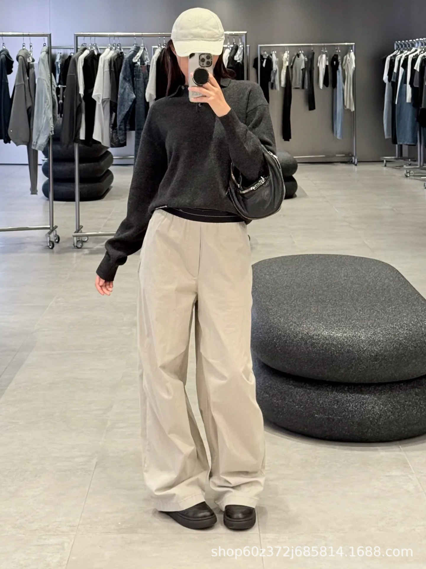 2025早秋新款小众设计美式复古松紧腰宽松直筒显瘦百搭阔腿裤女详情11