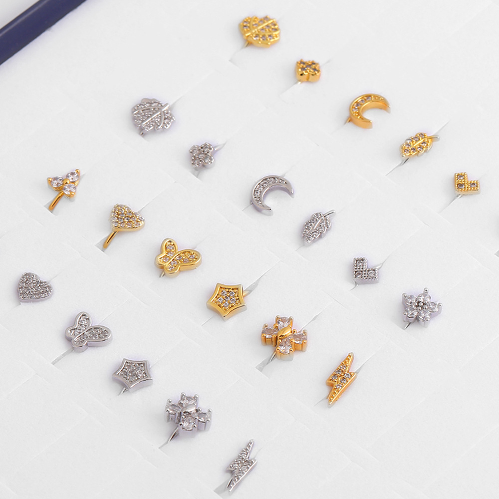 跨境爆款鼻钉个性潮流鼻圈彩色五角星四叶草鼻环镀18K金穿刺鼻饰详情2