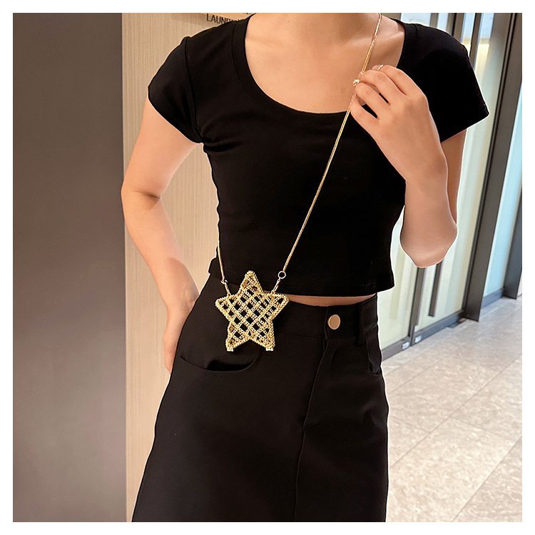 跨境2024夏新款小香风镂空金属星星包晚宴包单肩斜挎气质链条女包详情56