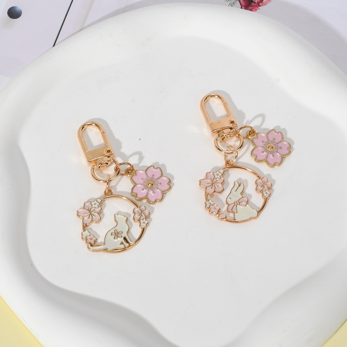 创意卡通可爱钥匙扣樱花兔子猫猫 ins背包书包挂件吊坠质感小礼物详情9