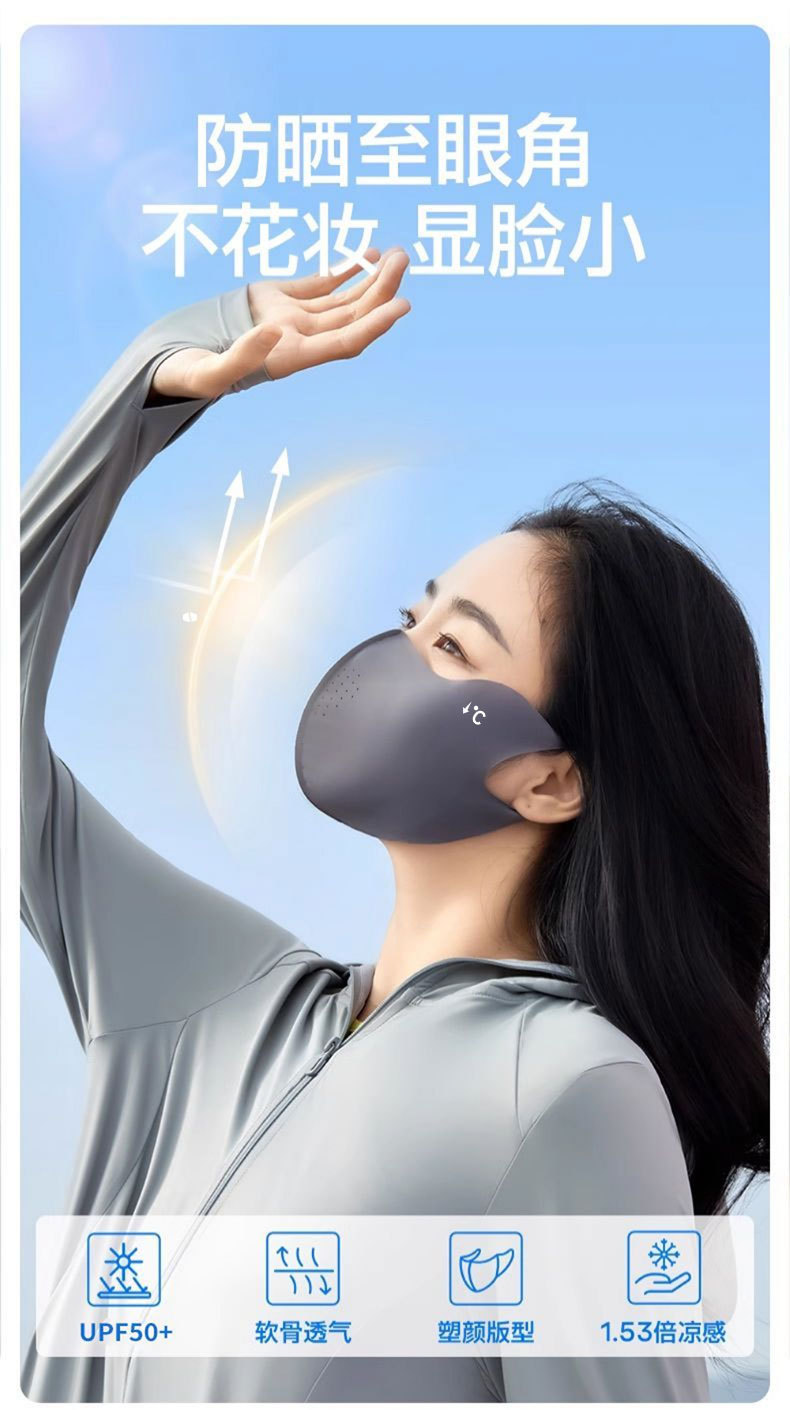 Hyaluronic acid ice silk sun protection mask for women, high school appearance level, summer UV protection, eye protection corner breathable three-dimensional mask for men pic 9