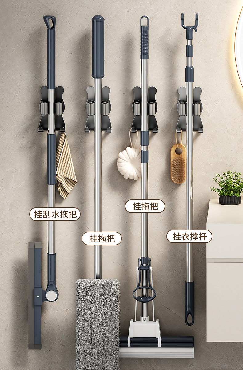 跨境拖把夹免打孔拖把架拖布扫把挂钩子亚马逊壁挂固定扫帚工具夹详情5
