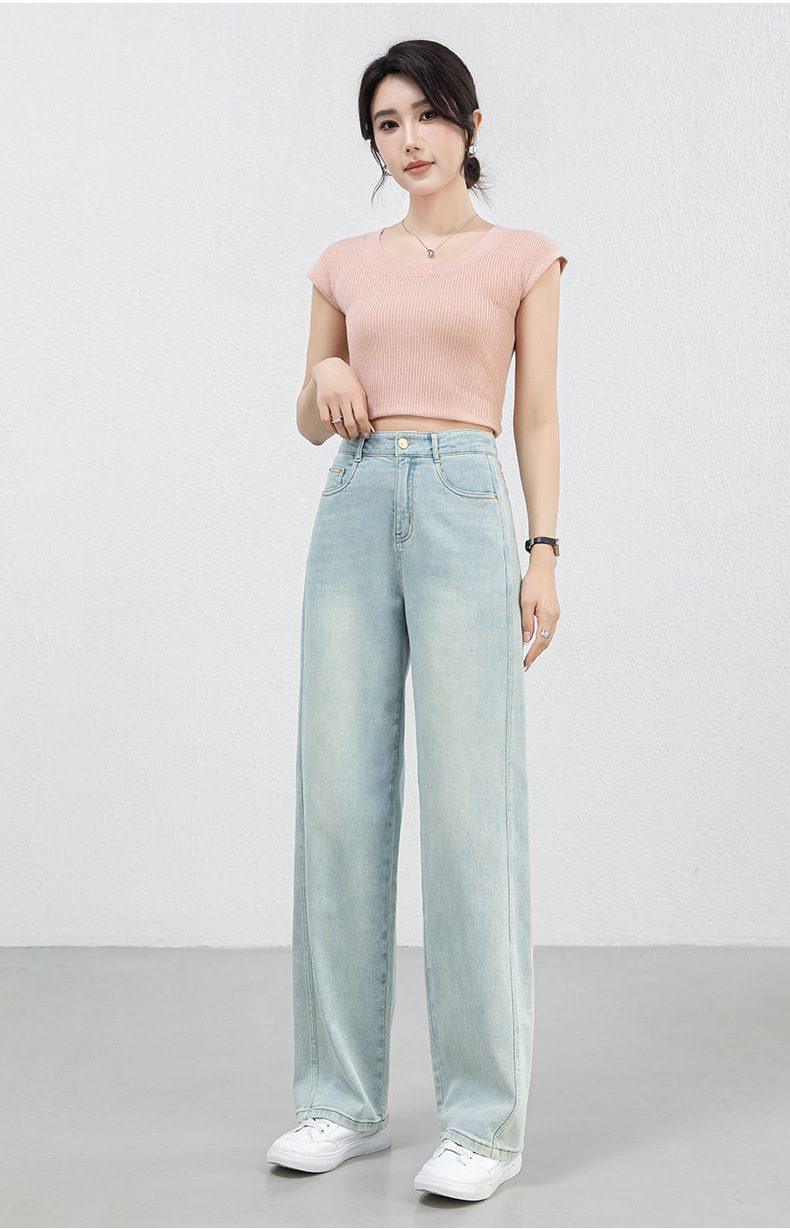 New Spring and summer high-waisted, slimming, wide-leg, straight-leg, drape jeans for women, versatile and casual trousers pic 19
