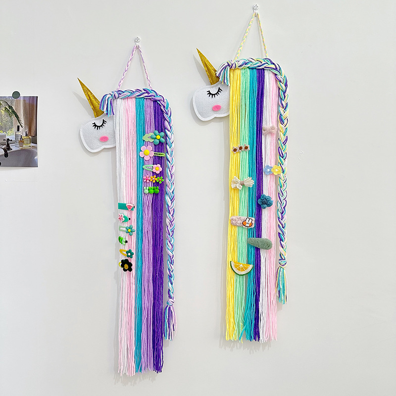 ins独角兽儿童发夹发饰收纳带整理架壁挂毛毡动物头儿童房间挂饰详情12