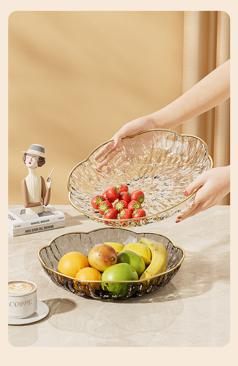 高颜值家用冰川纹水果盘塑料果盘酒店客厅轻奢描金高级零食托盘详情11