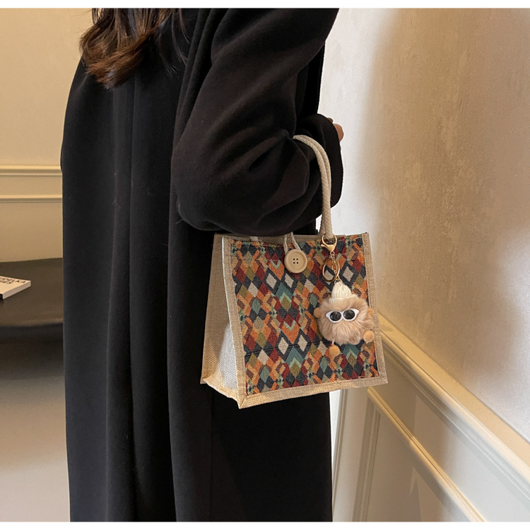 小众高级感防水麻布手提包秋冬季新款伴手礼袋现货批发手拎小挎包详情16