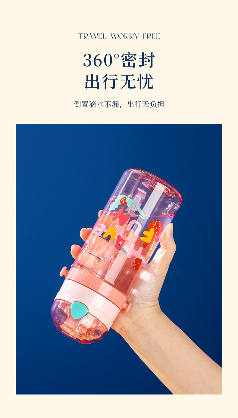 昌诺运动水杯学生女生背带男儿童上学专用水壶 夏季便携吸管杯子详情7