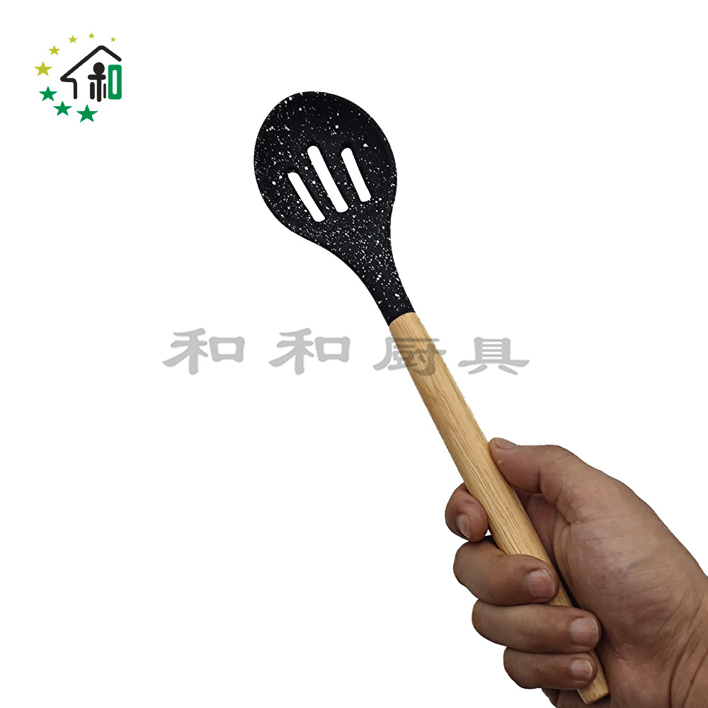 散点硅胶锅铲厨具厨房不粘锅木柄铲子汤勺耐高温炒菜烹饪漏铲套装详情14