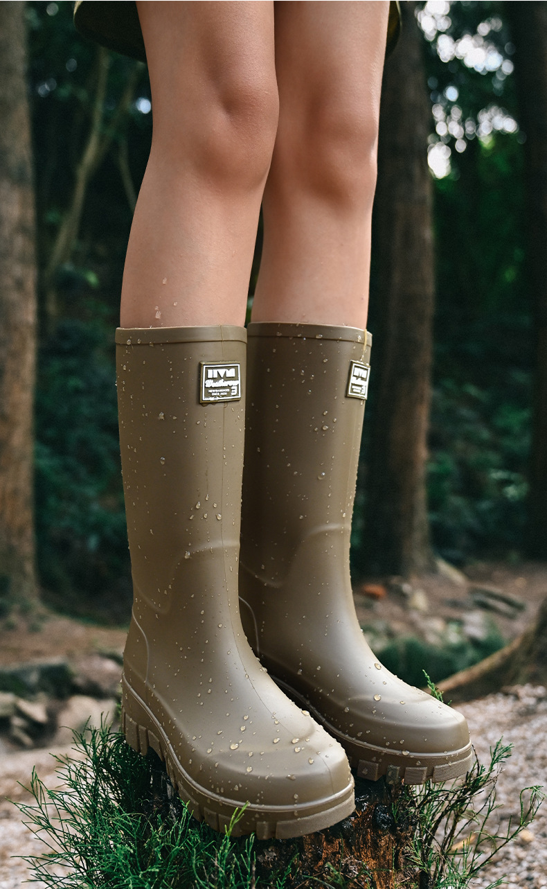 跨境时尚雨鞋女厚底耐磨防滑水鞋韩版中高筒露营风雨靴防水洗车鞋详情16