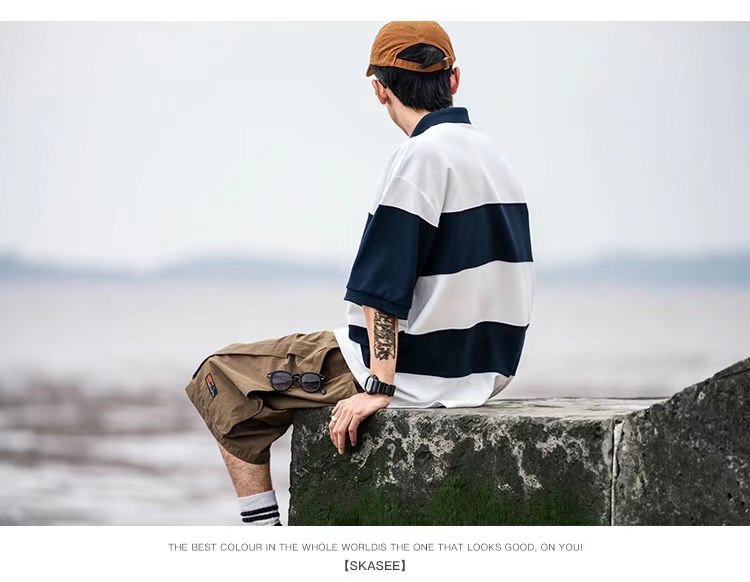 ins fashion brand loose casual short-sleeved polo shirt pic 12