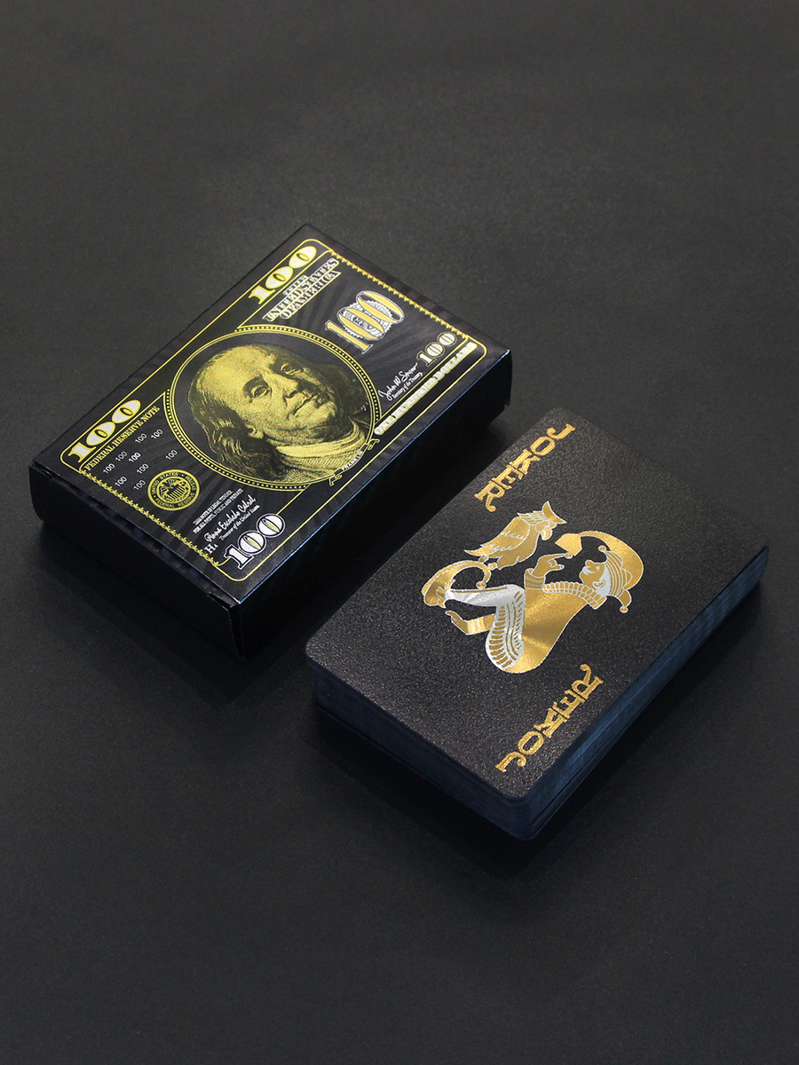 美元扑克牌金箔扑克牌土豪金黑金防水扑克牌批发外贸热卖跨境现货详情1