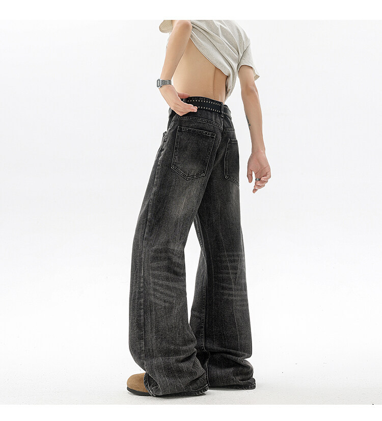 190高个子加长牛仔裤cleanfit闪电裂纹男款潮牌设计感直筒微喇裤详情20