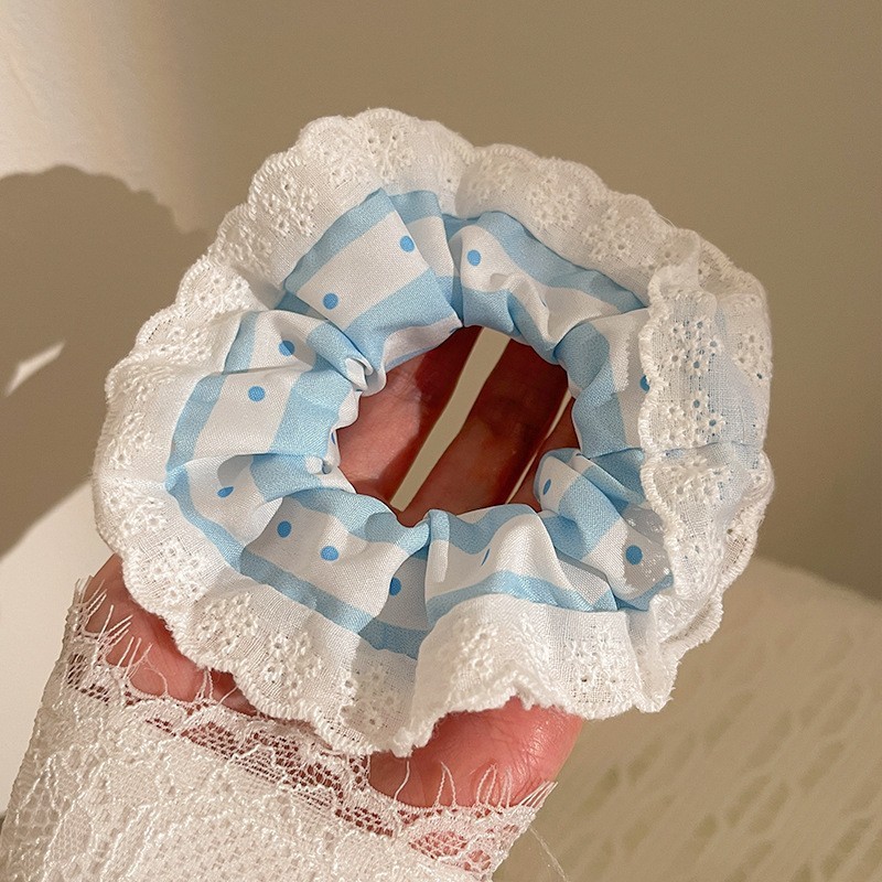 甜美清新蝴蝶结韩系大肠发圈蕾丝花边新款马尾发绳少女心头绳发饰详情6