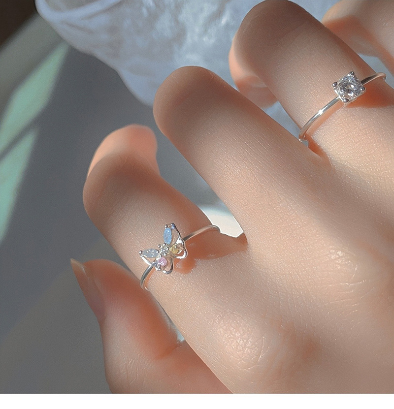 蝴蝶戒指女夏季氛围感镶嵌彩锆指环日常简约彩色梦蝶食 指戒开口详情4