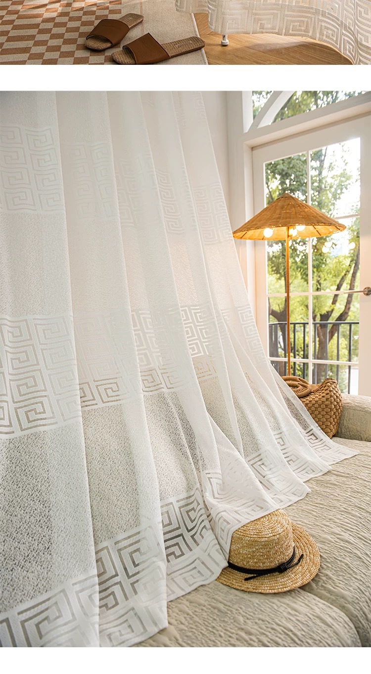 Ancient-style Chinese-style gauze curtains, thickened jacquard lattice tea house window curtains, Zen-inspired gauze curtains for living rooms and studies pic 12