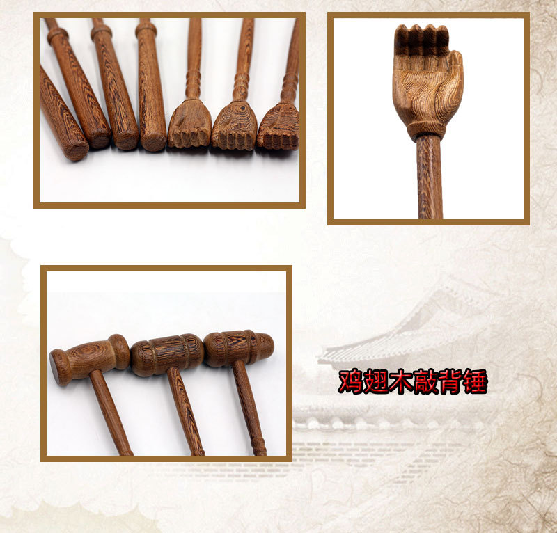 Chicken wing wood back massage device, solid wood dual-purpose fitness hammer, no need to tickle or scratch, wooden craft gift wholesale pic 4