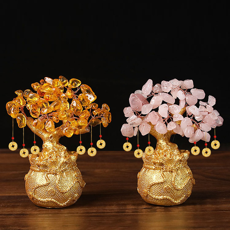 厂家直销批发黄水晶招财树钱袋树发财树摇钱树商务工艺礼品摆件详情3