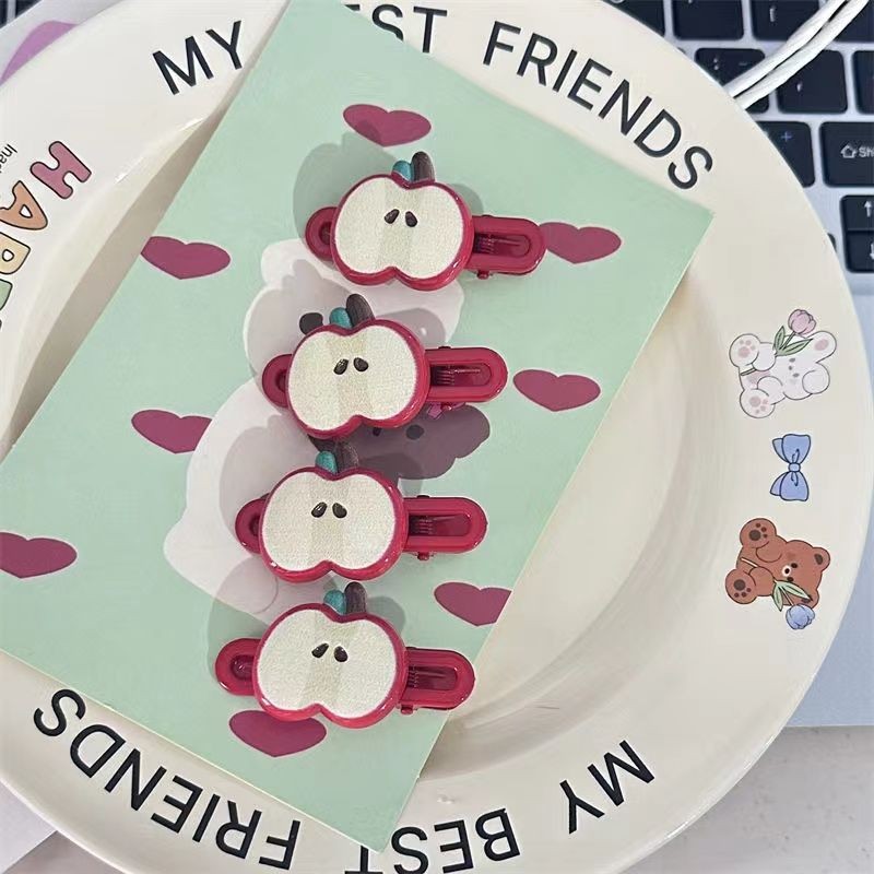 Ankela Red Apple Star Hair Clip, a versatile New Year diy hair accessory for students, and a cute bangs and broken hair clip for children pic 4