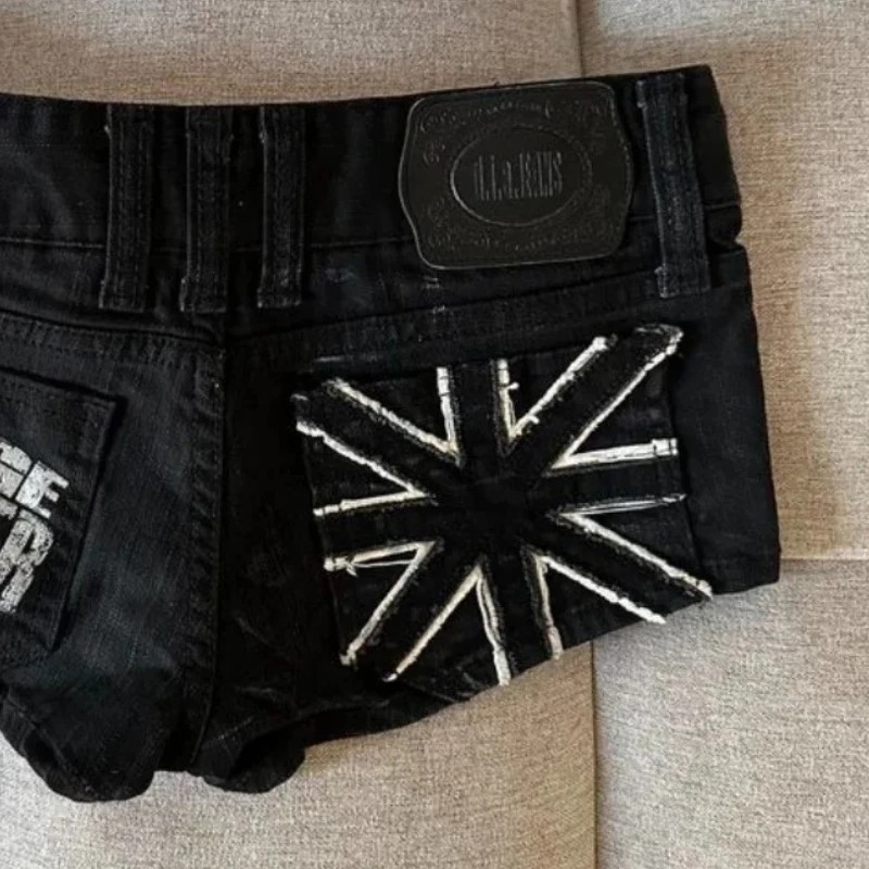 Transfronterizo amazon aliexpress ins europa y Estados Unidos bandera de la calle estampado color de impacto cintura baja sexy slim jeans shorts pic 8