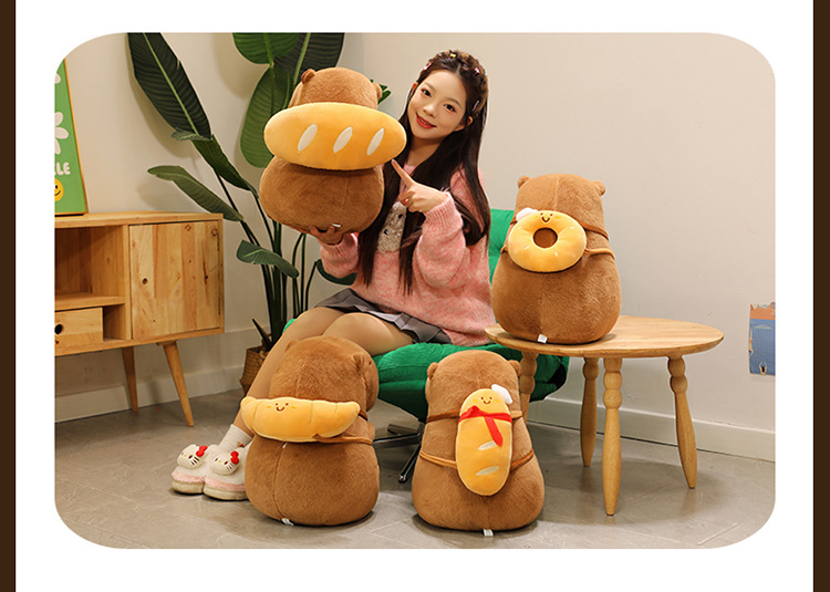 外贸新品卡皮巴拉公仔卡通烘焙系列水豚毛绒玩具抱枕娃娃机兑换品详情10