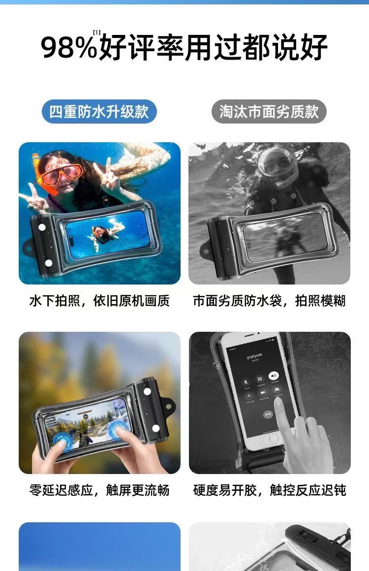 三折手机防水袋气囊游泳泡温泉密封保护套防水手机袋潜水套触屏详情2
