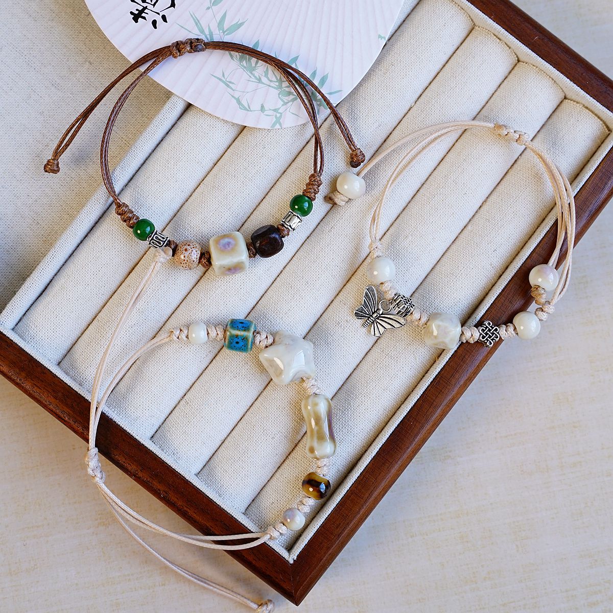 Jingdezhen ceramic woven bracelet for women, new Chinese-style artistic best friend, forest-themed ancient style bracelet gift wholesale pic 3