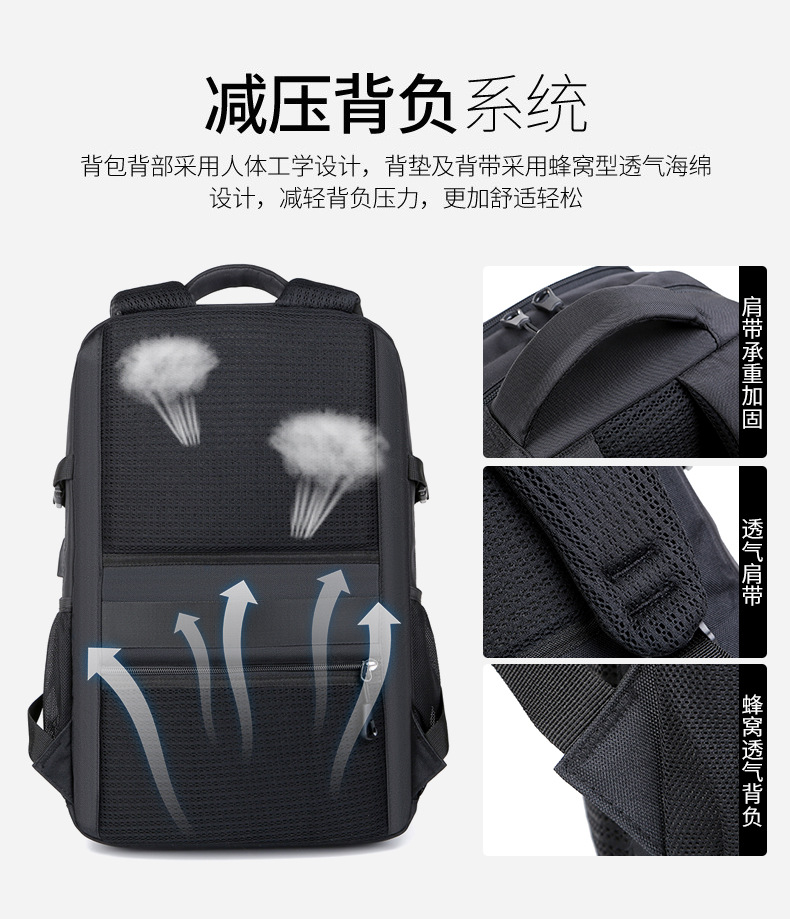 双肩背包男士黑色跨境双肩背包笔记本电脑包定 制LOGO双肩包厂家详情12