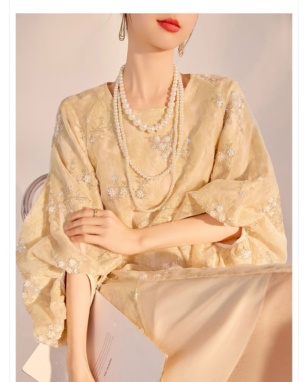 New Chinese-style high-end flower beaded embroidery dress, national style 2025 light luxury design sense elegant long dress N2034 pic 9