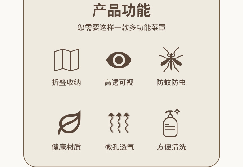 菜罩新款可折叠饭菜罩子家用餐桌罩防尘防蝇防灰盖菜罩食物遮菜伞详情2