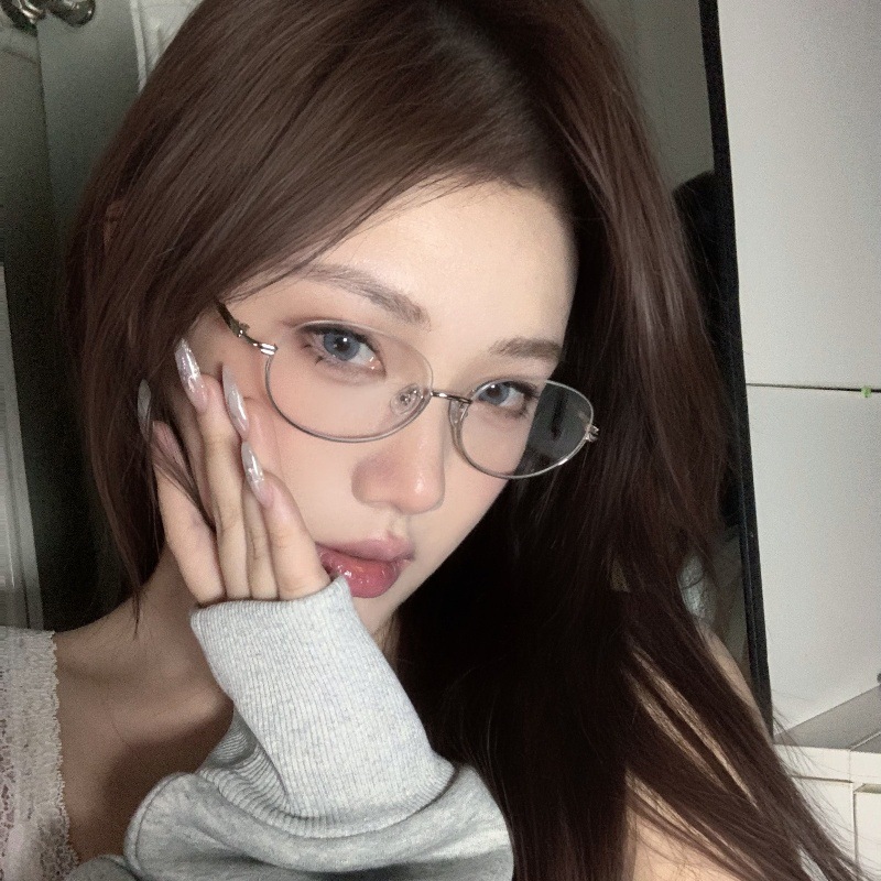 纯欲金丝下半框眼镜女近视可配度数素颜显瘦椭圆平光眼睛架韩版详情1