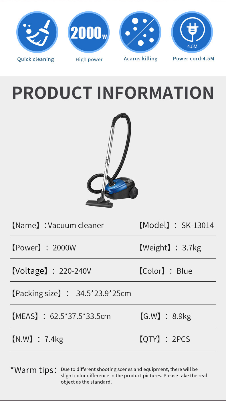 Cross-border European and American standard dust and mite removal vacuum cleaner, vacuum household dust collector, high-power dry wired vacuum cleaner pic 4