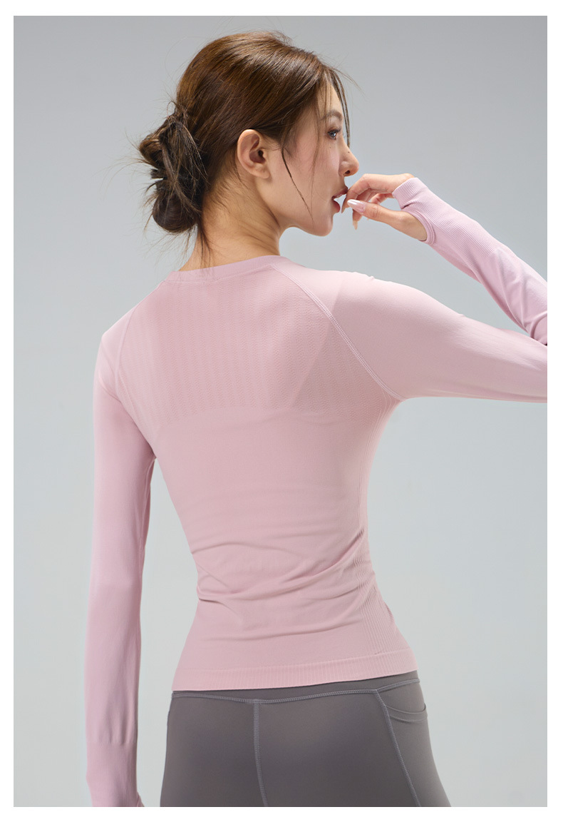 Yoga wear top for women in autumn and winter, round neck, tight height, elastic and slimming, long-sleeved sports, running, quick-drying training and fitness wear pic 15