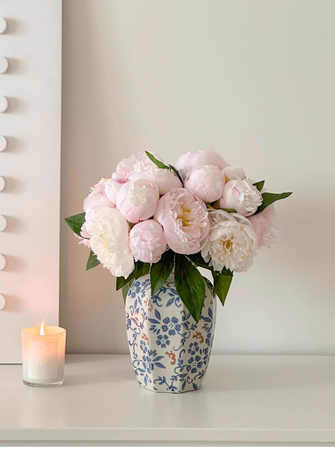 New blue and white porcelain ceramic vases, new Chinese-style ornaments, living room flower arrangements, entrance hall decorations, ancient-style simulated peonies pic 13