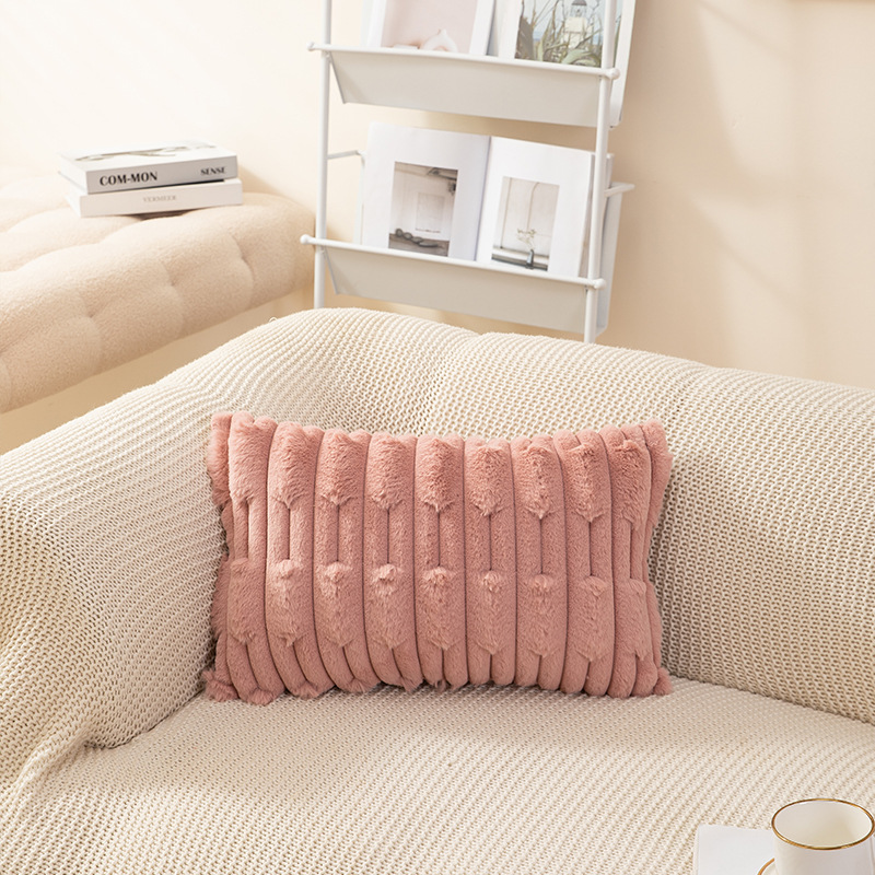 北欧ins风纯色链条编花胖条抱枕套兔毛绒床头沙发靠枕多色可选详情36