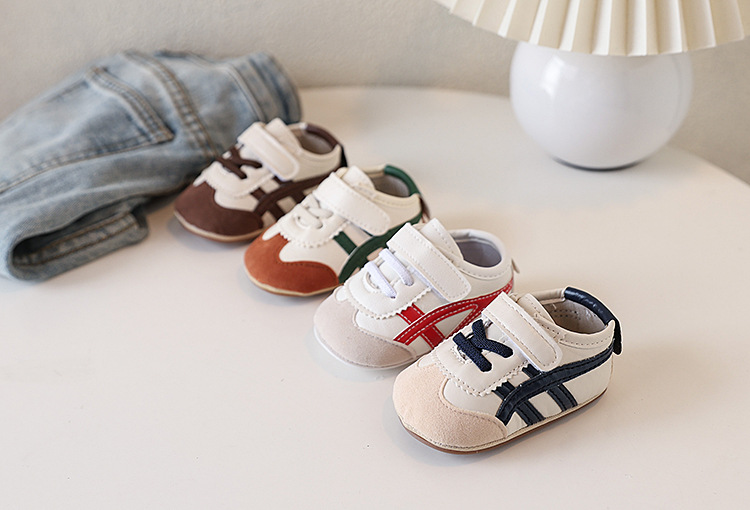 Soft-soled anti-slip walking shoes for infants aged 0-1 year old, boys and girls, 6-9-12 months, and sports color-blocked white shoes pic 1