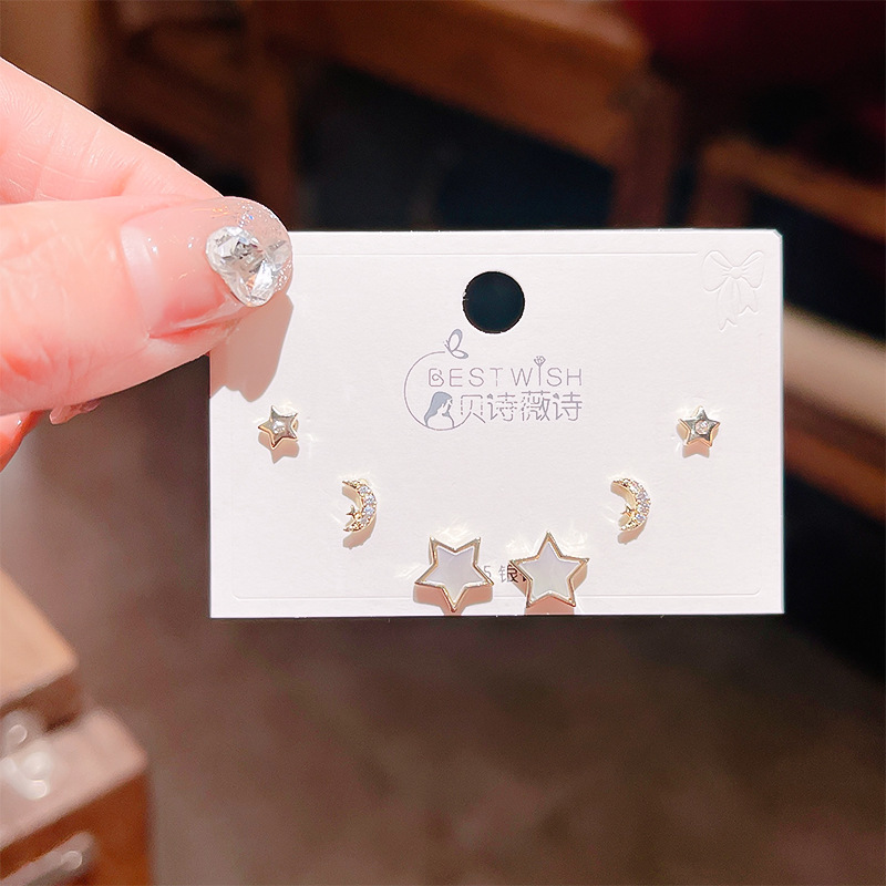 高品质感s925银针锆石6件套装小耳钉 女韩版简约气质三对耳钉批发详情16